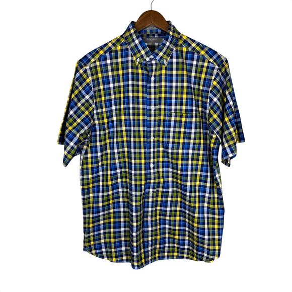 Daniel Cremieux Signature Blue Yellow Checkered Button Down Short Sleeve Shirt - Picture 1 of 8